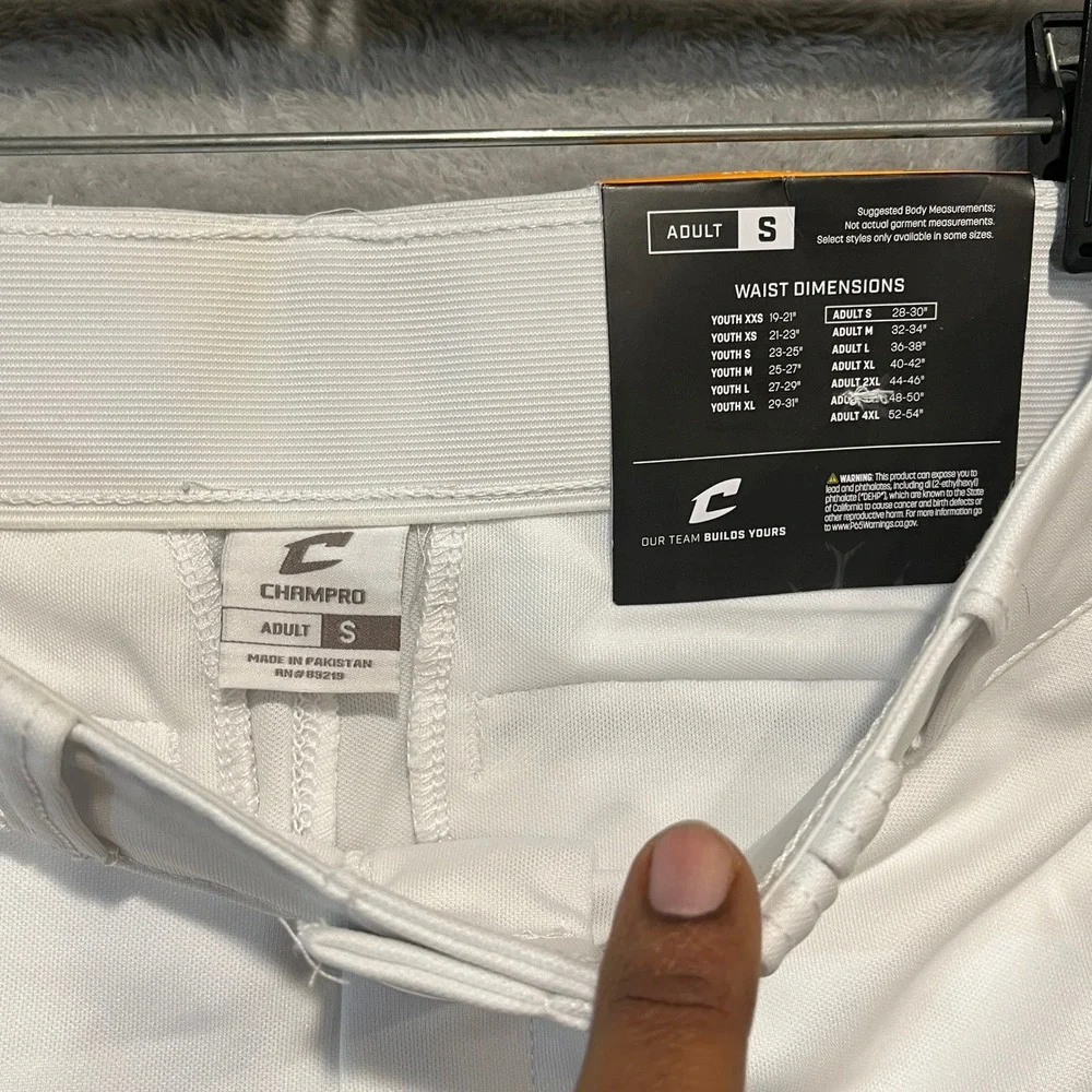 Champro Baseball Pant Mens S White MVP Open Bottom New